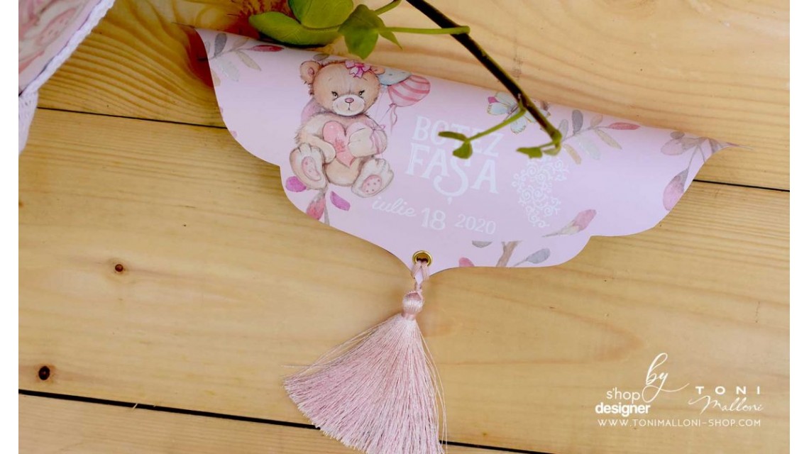 Trusou botez cu ursuleti roz si broderie personalizata Teddy Bear Pink 13